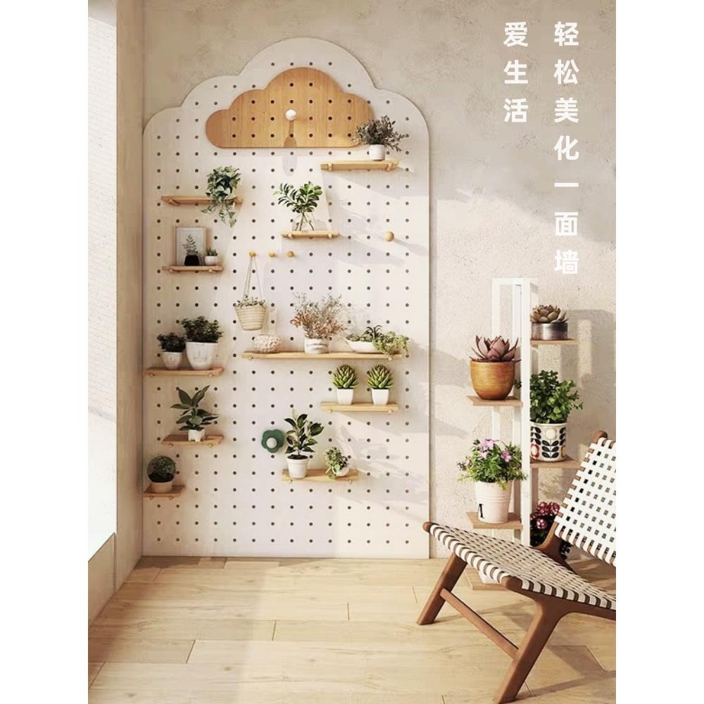 洞洞板置物架工厂定制墙上玄关门后圆弧拱形云朵白色实木洞洞墙