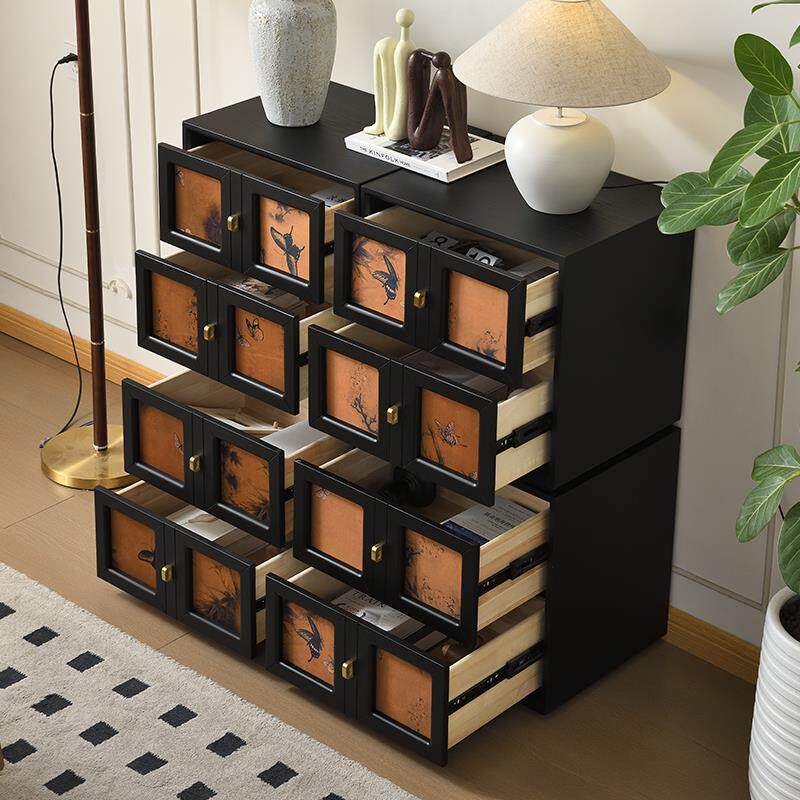 香云纱卡门柜模块化斗柜组合储物柜实木电视柜中古高级床头柜