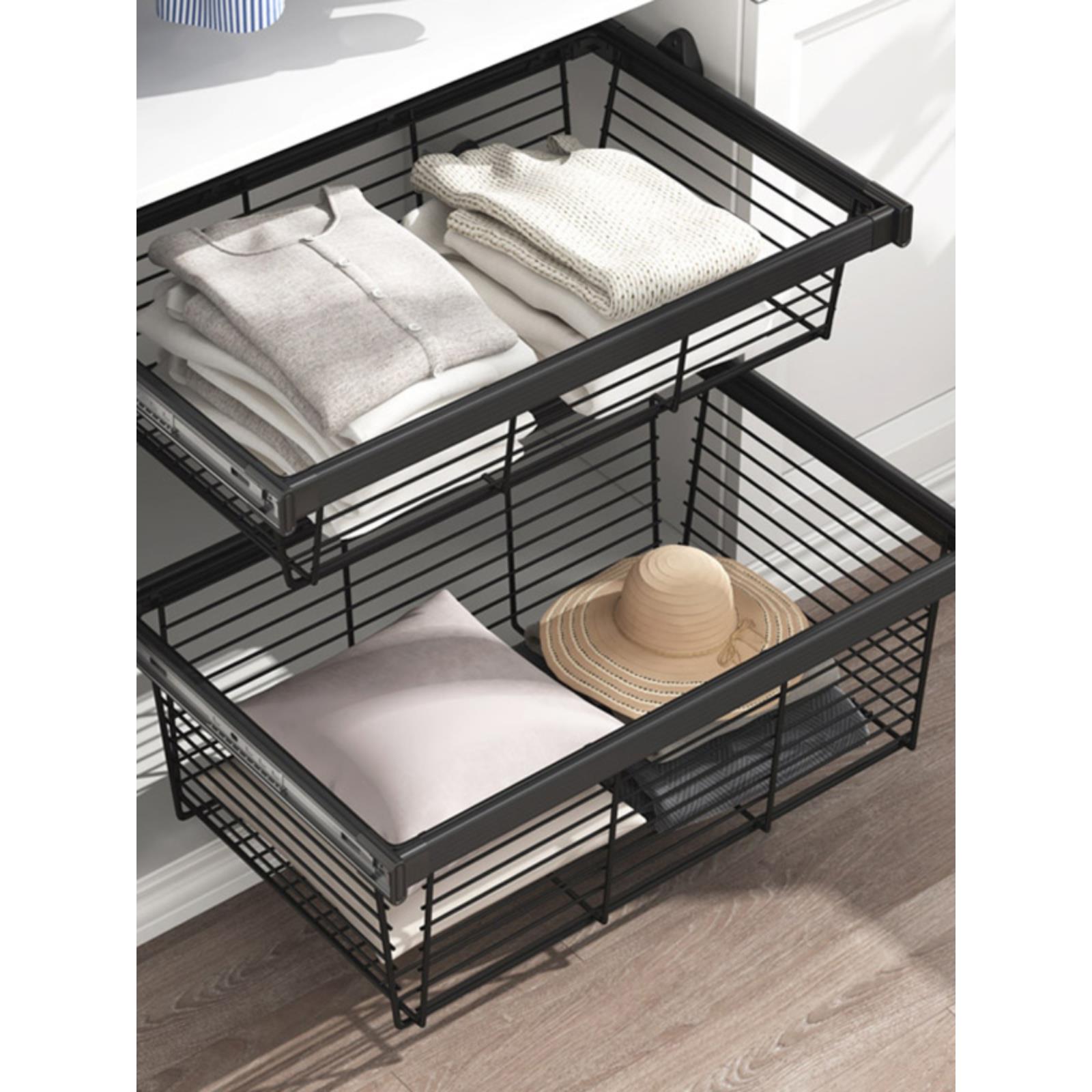 衣柜拉篮抽屉式裤架伸缩家用衣橱推拉裤抽衣帽间收纳内置五金配件