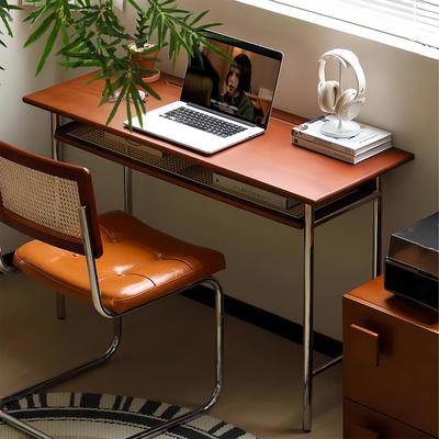 中古风实木书桌椅子不锈钢复古小型家用卧室长窄工作电脑梳化妆台