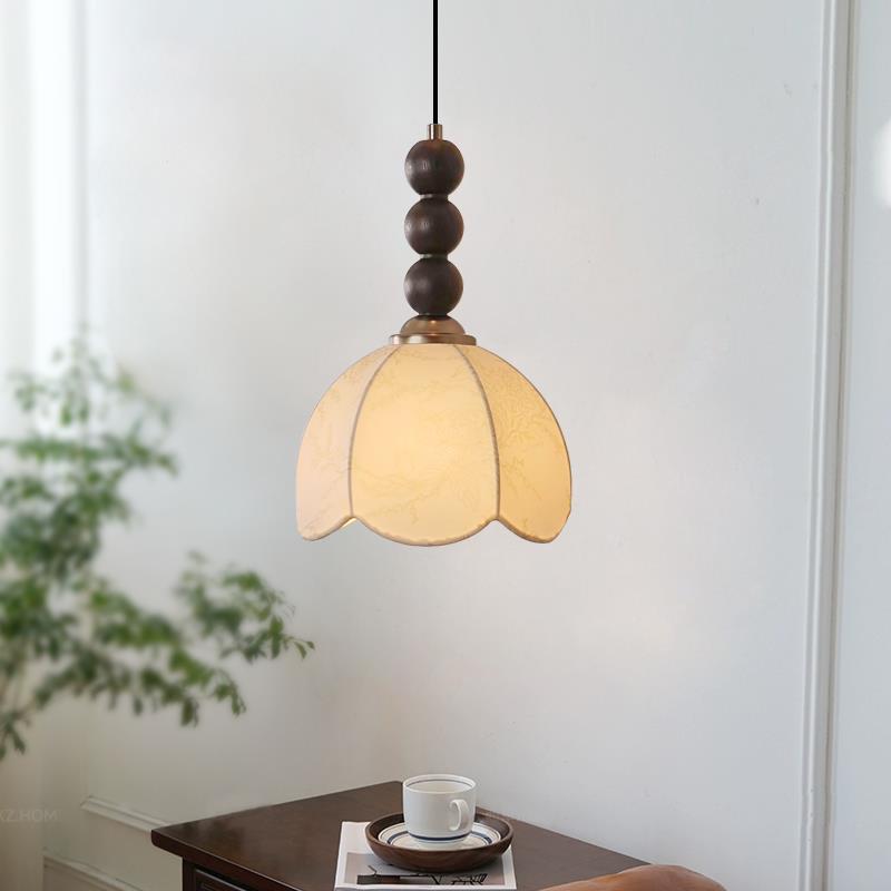 法式中古风卧室床头小吊灯南洋印花布艺玄关过道阳台氛围感吊线灯