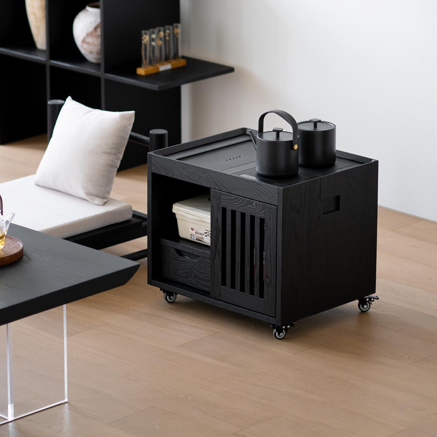 阪 阪安 素影茶水柜 白蜡木可移动小茶台多场景茶几实木边几阳台