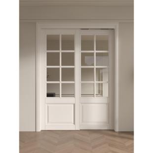 木一森居法式 阳台厨房双扇推拉门实木漆网红室内吊轨推门 覆古风格