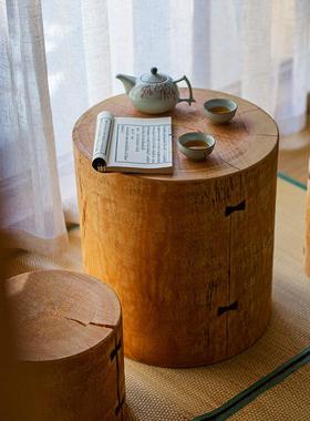 掬涵实木圆柱坐凳花盆底座花架边几茶几墩子服装店民宿装饰摆饰