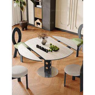 德利丰洞石岩板伸缩餐桌家用小户型实木包豪斯折叠桌方圆两用饭桌