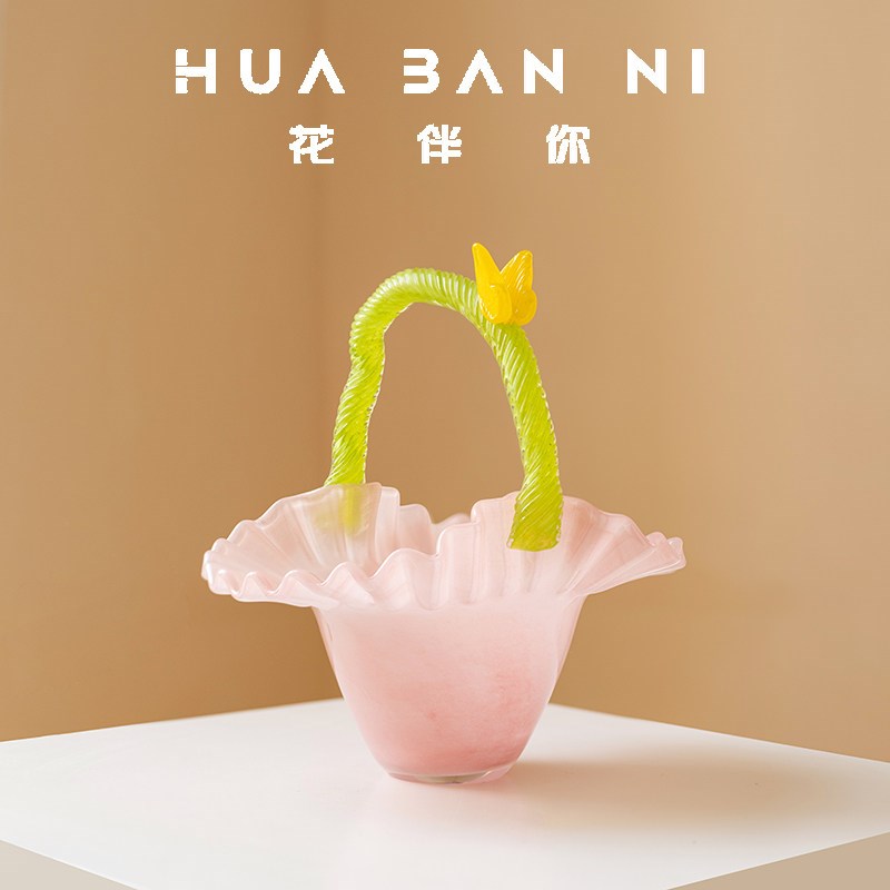 中古艺术摆件高级感玻璃花瓶果盘摆件客厅插花水培花器居家居装饰图片