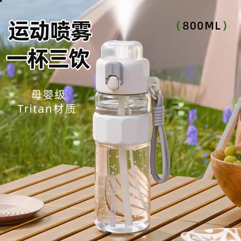 物生物运动喷雾水杯夏日学生上学补水塑料吸管杯子儿童水壶大容量