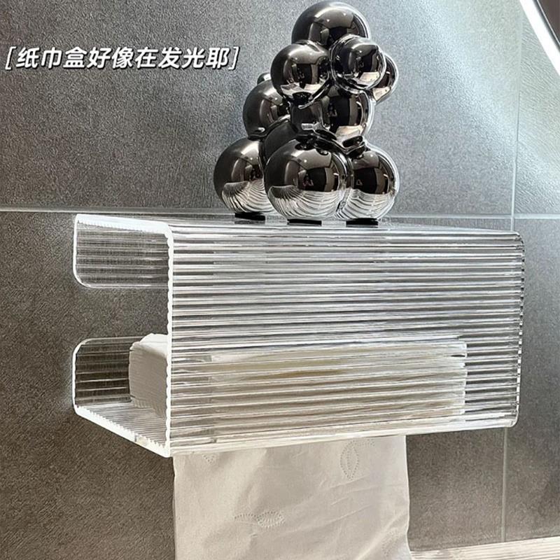 洗脸巾收纳盒浴室卫生间亚克力纸巾盒厕所置物架免打孔壁挂式