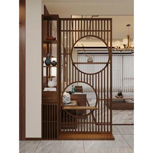 玄关隔断入户门屏风2025新款新中式客厅全实木格栅镂空置物架茶室