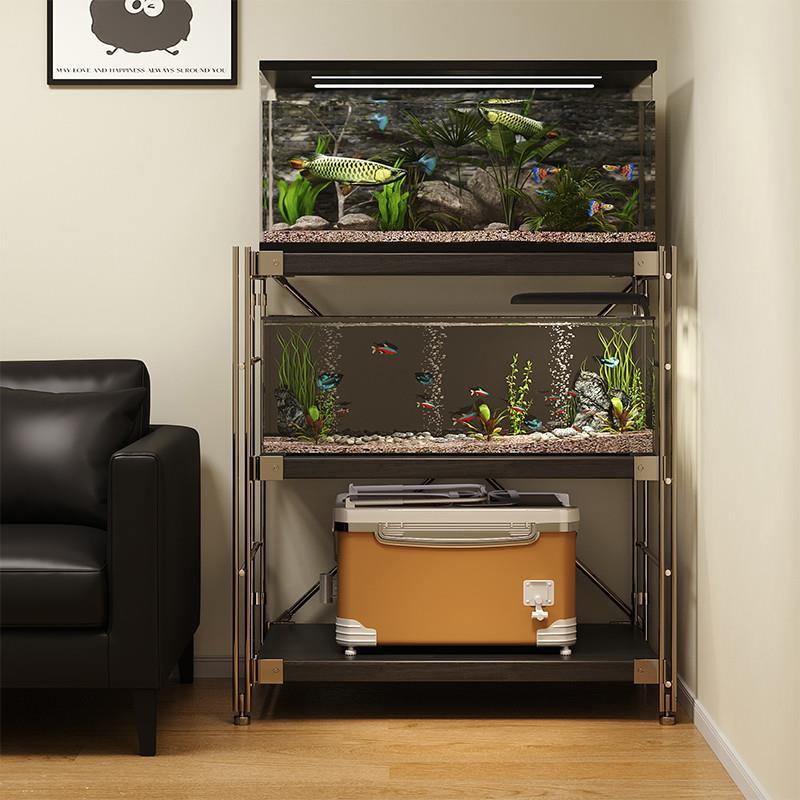 鱼缸置物架落地多层储物展示柜客厅矮桌子钢木底座下空式收纳架子