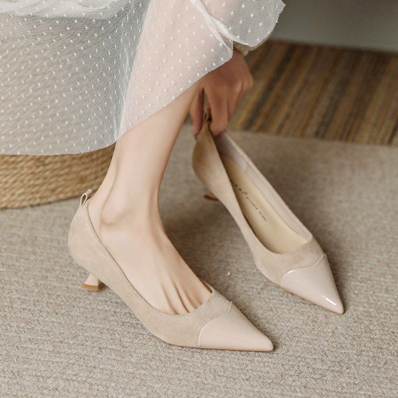 裸色尖头小跟猫跟气质软皮细跟单鞋高跟鞋女2024春夏三公分不累脚,女鞋,浅口单鞋,淘宝优惠券,粉丝福利购,淘宝优惠卷
