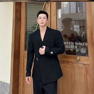 宽松休闲西装 网红不对称金属扣设计西装 韩式 小众西式 夹克新潮 男士