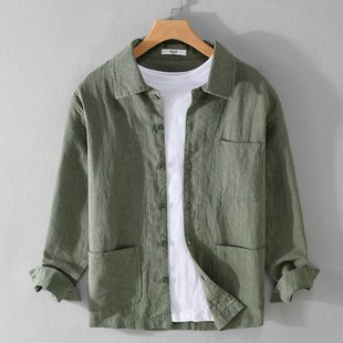 亚麻长袖 新中式 衬衫 宽松苎麻男装 上衣棉麻衬衣外套潮流 春秋季 男士