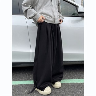 子潮流简约百搭宽松加厚直筒阔腿裤 男生裤 加绒灯笼束脚卫裤 秋冬款