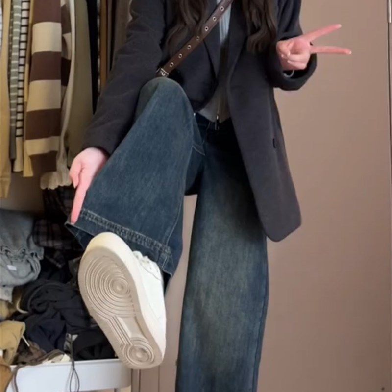 大码阔腿牛仔裤秋季胖mm遮肉显瘦裤子高个子垂感慵懒风直筒拖地裤,女装/女士精品,大码裤装,淘宝优惠券,粉丝福利购,淘宝优惠卷