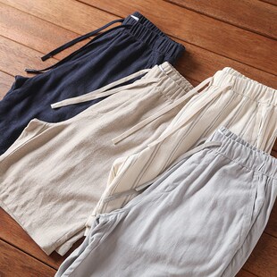 线下259 亚麻混纺抽绳宽松休闲短裤 西B牙5月新款 男士 夏季 捡漏