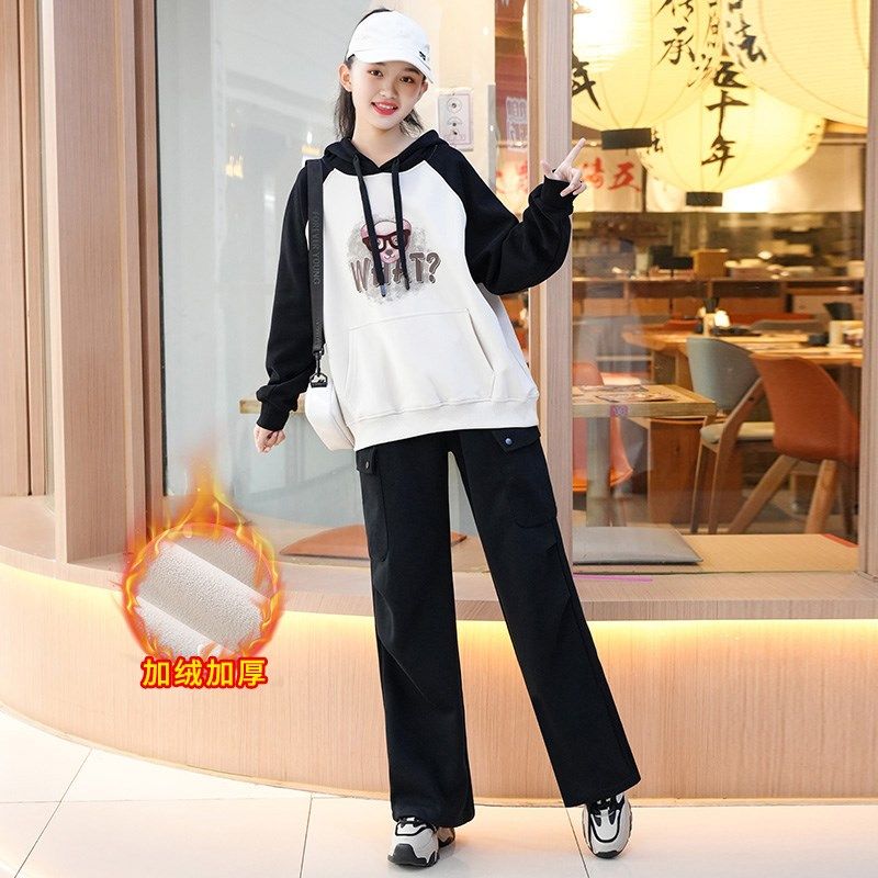 女童套装2024新款春秋女孩青少年学生宽松连帽卫衣工装裤时尚套装,童装/婴儿装/亲子装,套装,淘宝优惠券,粉丝福利购,淘宝优惠卷