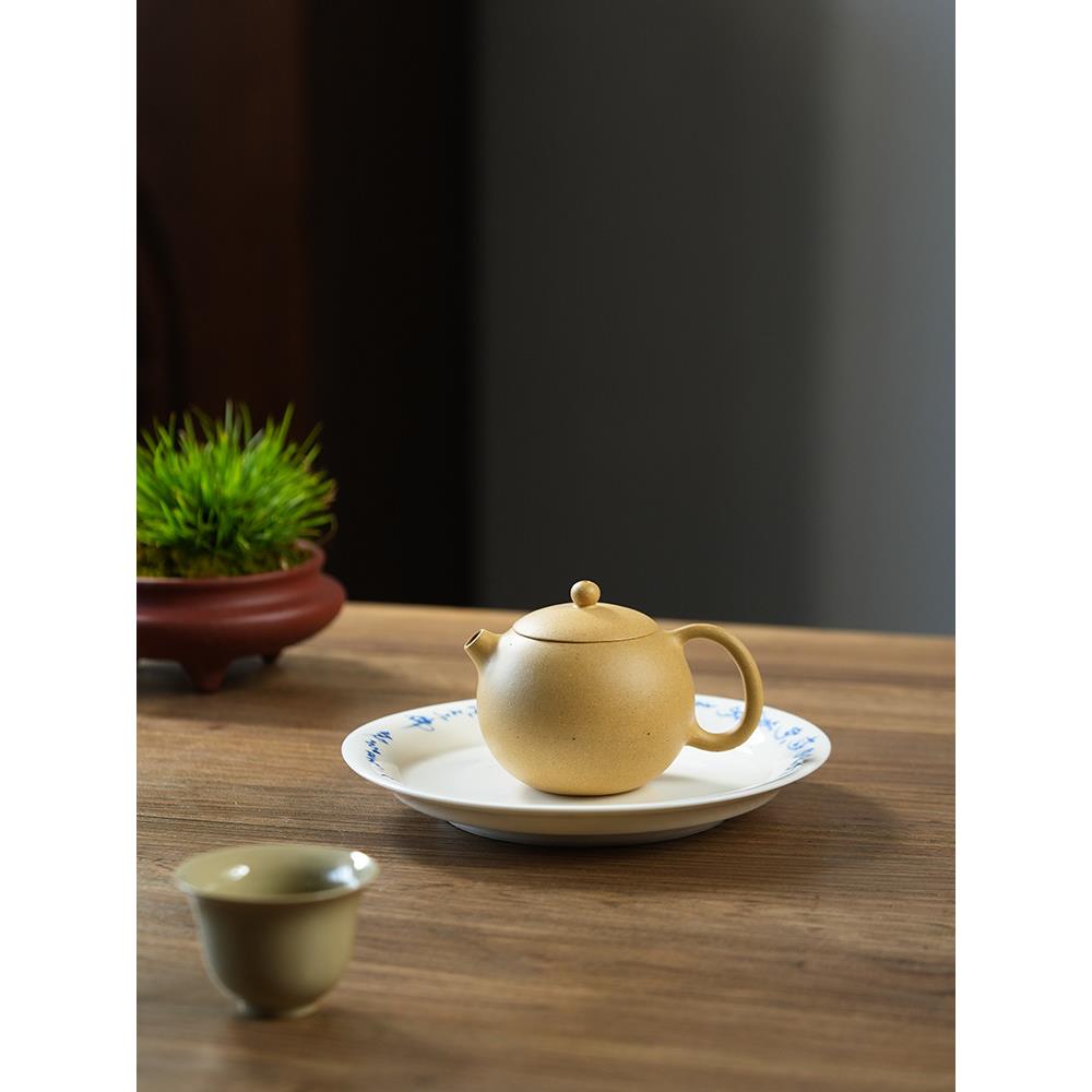 宜兴纯手工紫泥壶原矿本山绿泥圆月西石素描茶壶茶具家庭礼品小壶