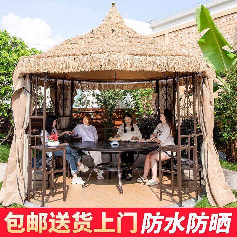 户外庭院凉亭茅草遮阳棚室外休闲稻草帐篷别墅花园露天台外摆亭子