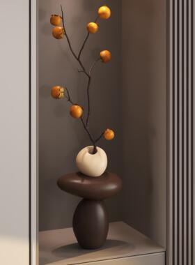 石来运转入户玄关壁龛摆件柿柿如意彷真绿色植物花瓶客厅电视柜装