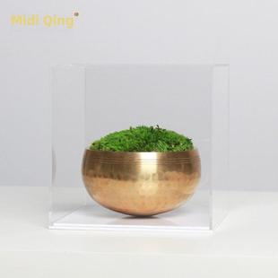 彷真花艺绿色苔藓纯铜花器现代新中式样板间茶几厨房售楼处摆件设