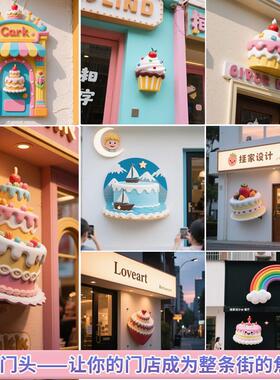 玻璃纤维雕塑定制做小蛋糕甜品烘焙面 面包店立体门头网红打卡引