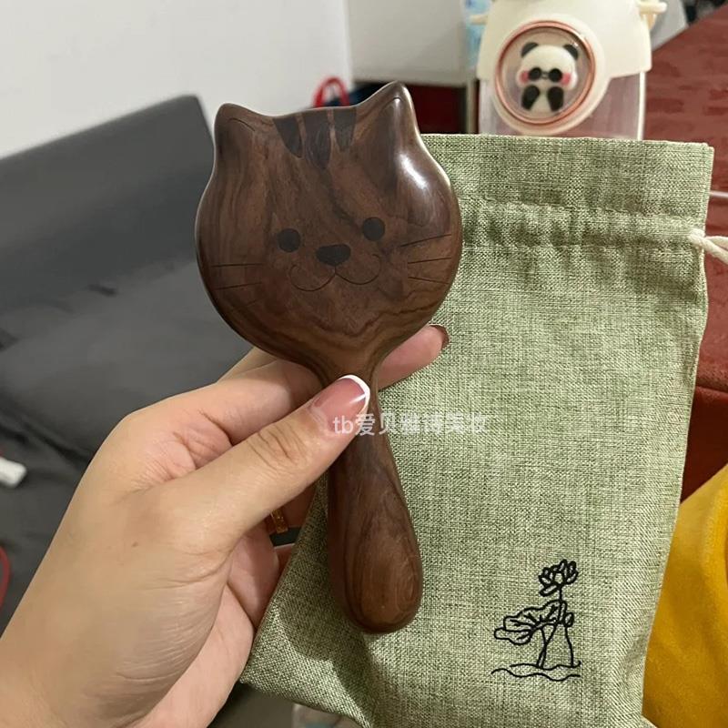 好用小物！可爱猫咪檀木梳子气囊梳气垫迷你便携头部洗头皮按摩梳