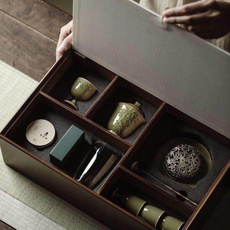 庭野堂越窑青瓷茶具香炉实木收纳展示架陶瓷组合套装中秋送礼品物,餐饮具,功夫茶具,淘宝优惠券,粉丝福利购,淘宝优惠卷