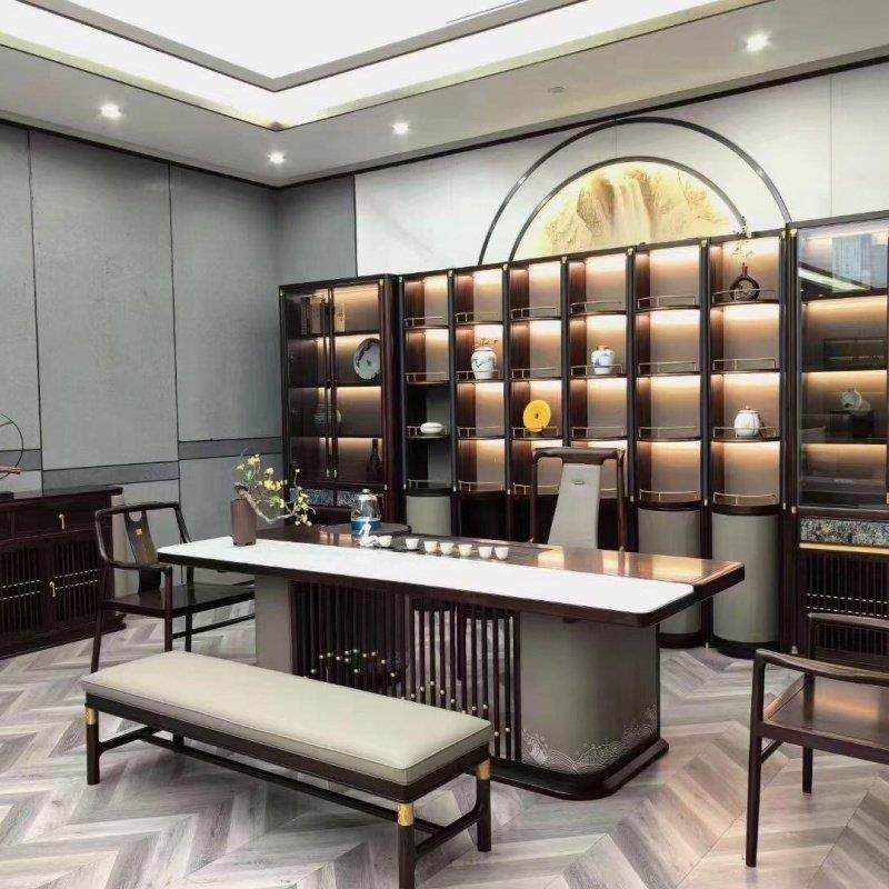 新中式实木茶桌椅组合简约现代高级感办公室接待洽谈北美黑胡桃木