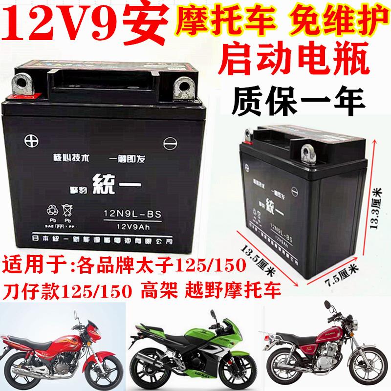 摩托车12V9A免维护干电瓶全新正品擎豹统一 太子125骑士150干电池
