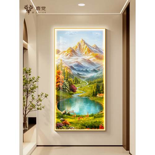 金山聚宝盆山水画发光画玄关装饰画走廊过道挂画高端大气LED灯画