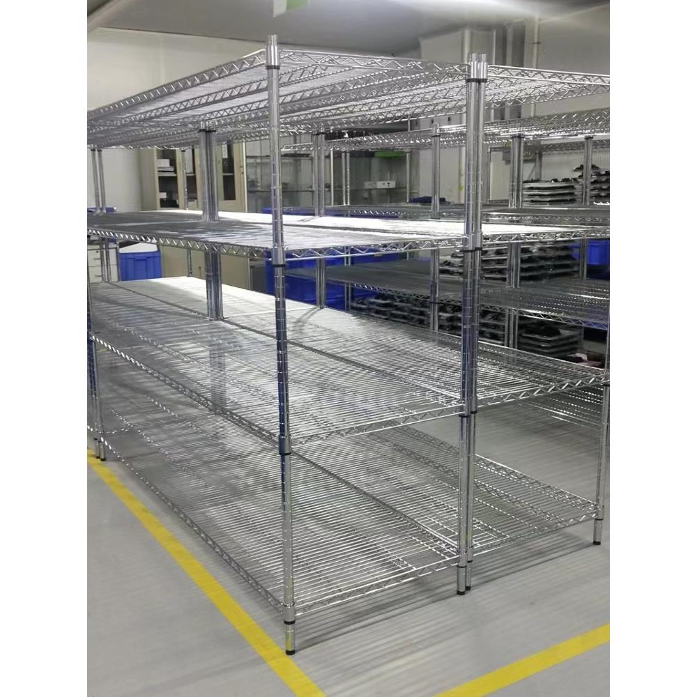 深圳镀铬线网层架不锈钢仓储库房货架带轮子无尘可移动家用置物架