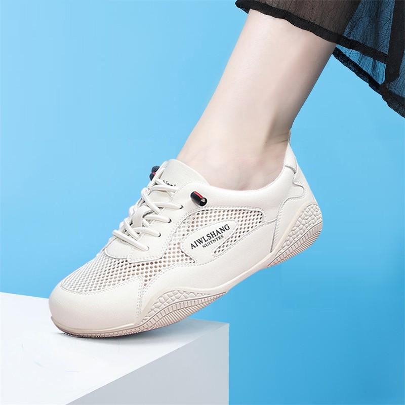 女子真皮小白鞋女k2025新款夏季薄款透气网鞋显脚小平底网面运动