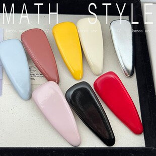 复古气质高级感漆皮三角边夹鸭嘴夹大号亮面PU水滴夹刘海侧边发夹