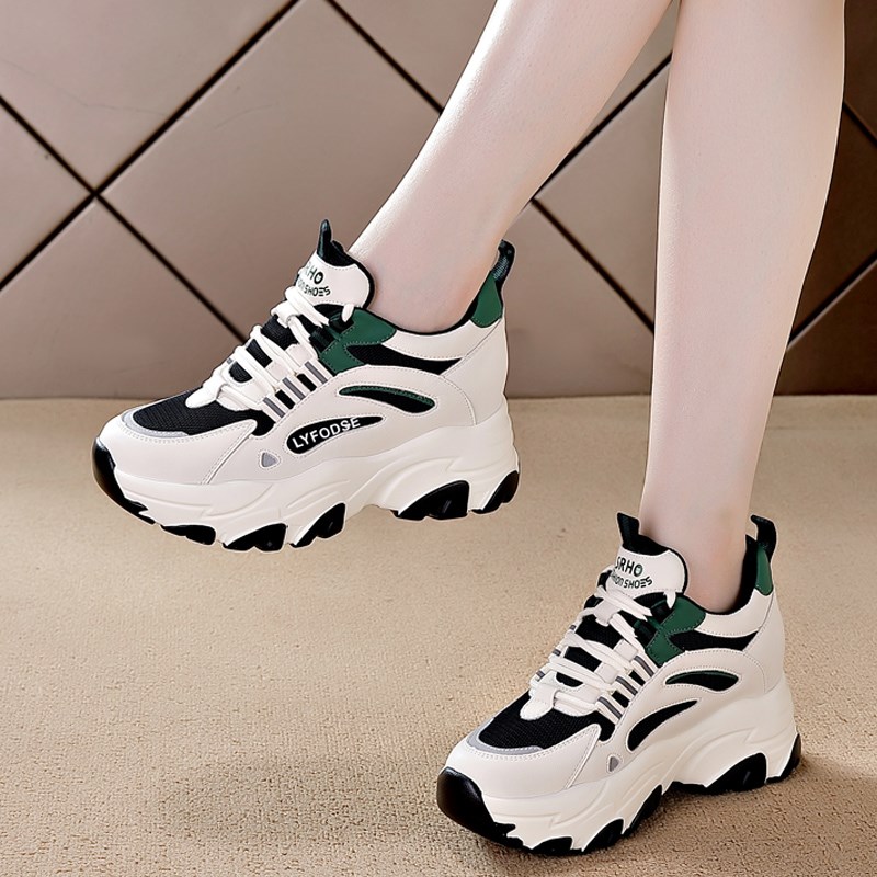 厚底真皮老爹鞋女爆款复古拼色2025春夏新款内增高休闲Y运动鞋百