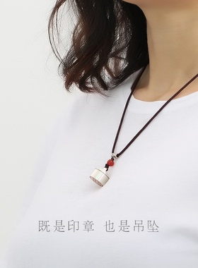 定制纯银印章吊坠情侣项链男女挂坠刻字古风圆章姓名印章定情信物