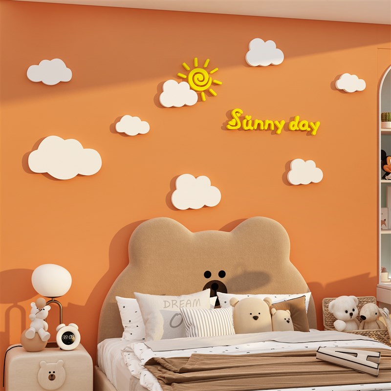 云朵贴纸儿童区房间布置女孩公主卧室床头画亚克力3d立体装饰墙面