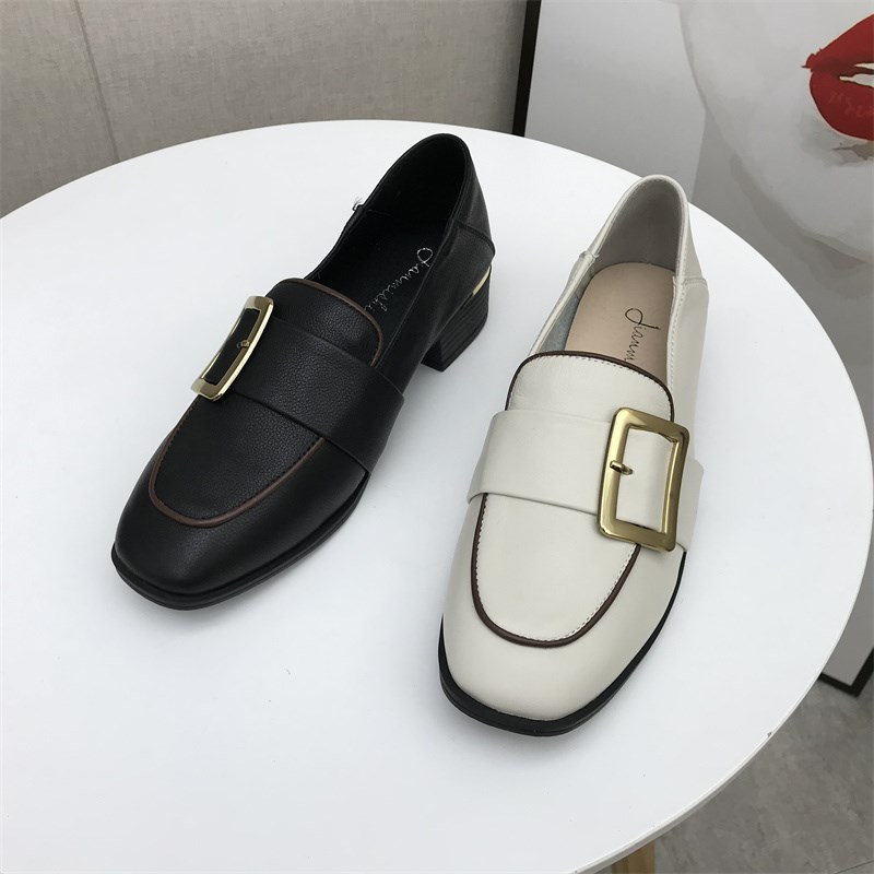 2021夏款上新 真皮  一脚蹬低G跟休闲深口圆头百搭 女单鞋