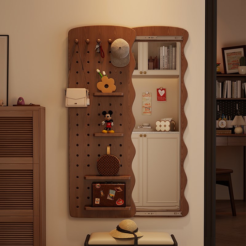 隐形穿衣镜推拉关闭隐藏全身镜子贴墙可遮挡壁挂洞洞板玄关试衣镜