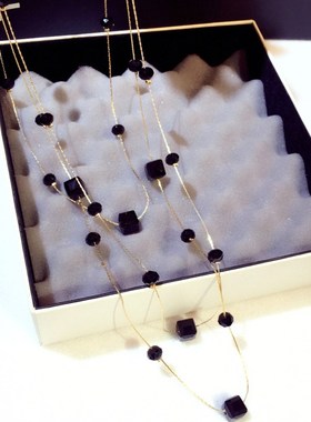 黑色三层水晶毛衣挂饰项链女日韩版百搭秋冬长款毛衣链挂件配饰品