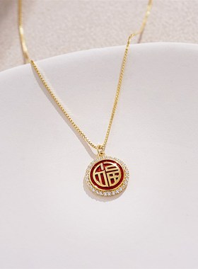 925通体银红色福字短款项链适合过年的新款锁骨链超细精致颈链女