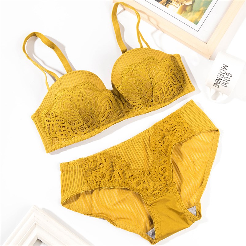 姜黄色内衣套装聚拢小胸日系半杯文胸bra胸托夏季T二分之一罩杯12
