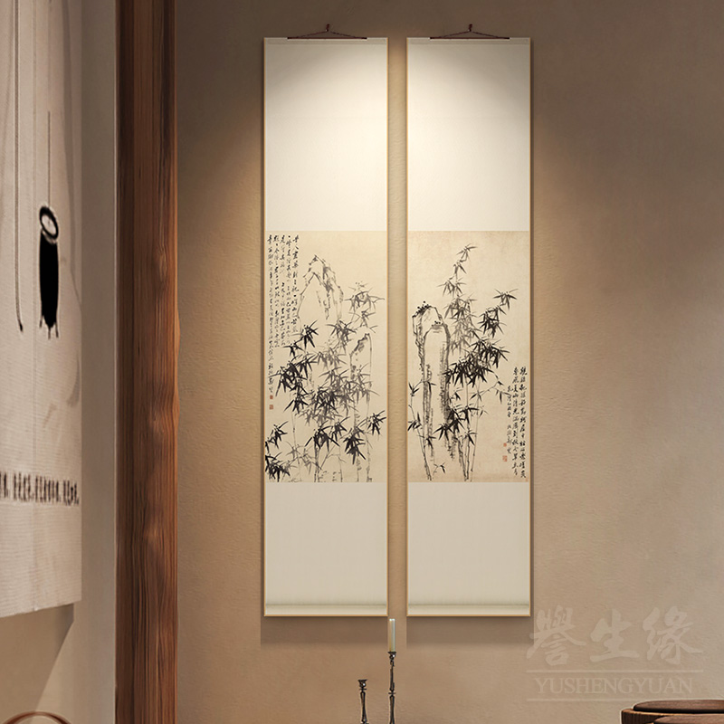郑板桥水墨竹子新中式卷轴挂画竖版茶室书房装饰画客饭厅过道壁画
