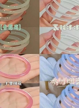 复古玻璃仿玉叮当铃铛镯细条手镯荔枝冻冻汉服配件少女闺蜜细镯子