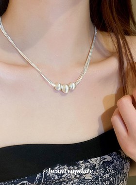 波光粼粼拉丝圆珠多层项链时尚气质潮流锁骨链优雅新款颈链女