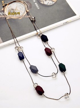 毛衣链女长款韩版时尚多层春夏潮百搭水晶挂件配饰木质项链装饰品