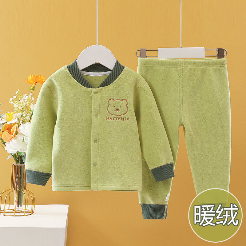 新生婴儿秋冬新款摇粒绒发热衣裤男女宝宝加绒睡衣两件式家居服