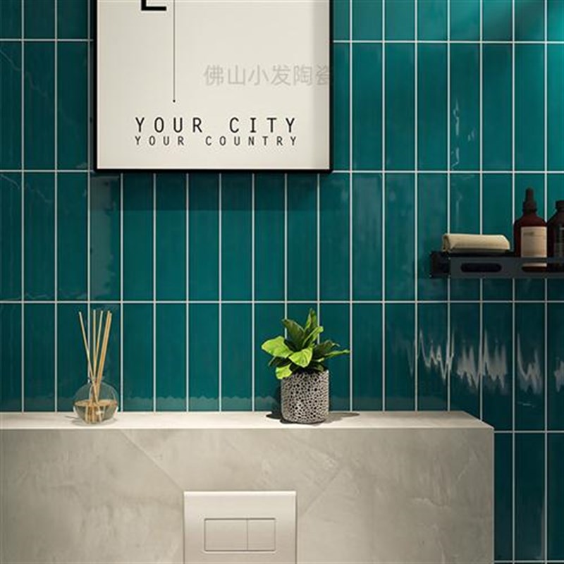 北欧小白砖68Xj280长条瓷砖厨房卫生间浴室酒红绿色波浪面背景墙