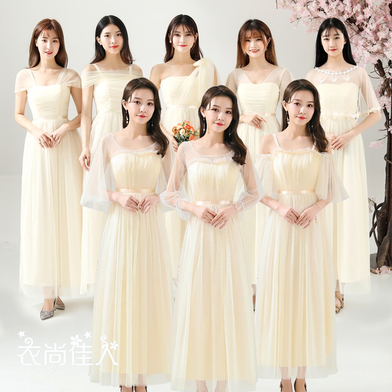 香槟色伴娘服2021秋冬新款仙气质伴娘礼服女长款姐妹团Z宴会礼服
