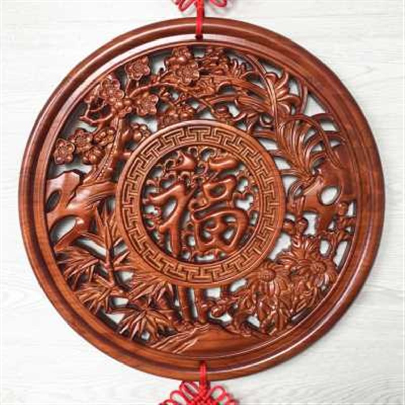 桃木福字中国结挂件客厅大号挂件木雕家居玄关壁挂吉祥装饰礼品